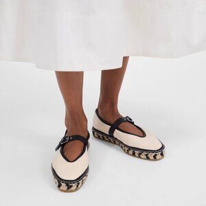 Madewell Cream and Black Mary Jane Espadrille Flats